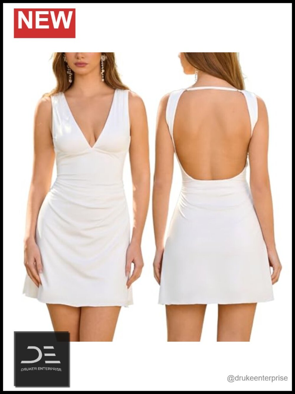 Sleeveless Deep V Neck Ruched A Line Mini Dress Summer Party Club